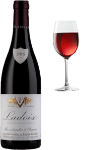 Bouteille de vin rouge du domaine Gaston et Pierre RAVAUT et un verre